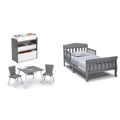 Delta Children 4-Piece Toddler Playroom Set, Grey/White & Canton Toddler Bed, Greenguard Gold Certified, Grey