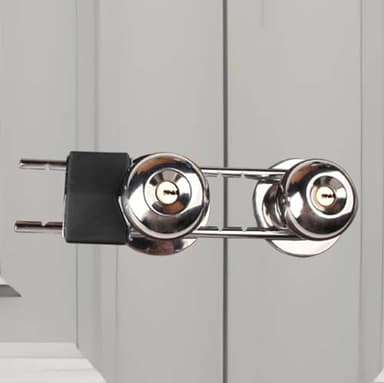 French Door Lock, Door Security Bar, Double Door Locking Device, Keyed Extra Door Lock for Doors with Double Handles/Knobs/Levers, All Metal Construction, Safety U-Shaped Bar Prevent Kick Ins