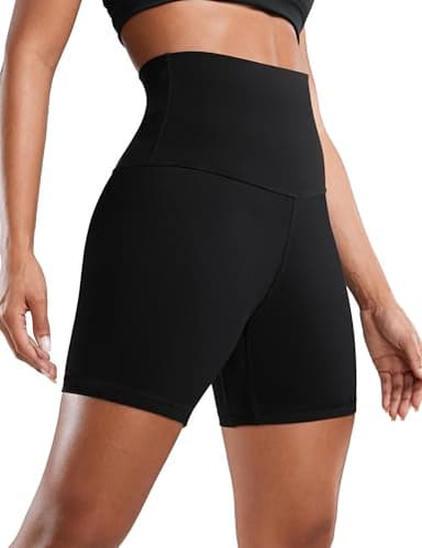 CRZ YOGA Super High Waisted Butterluxe Womens Biker Shorts 6 Inches - Buttery Soft Workout Yoga Over Belly Black X-Small