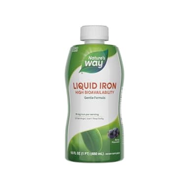 Nature's Way Liquid Iron, 100% Daily Value, 18 mg Iron as Ferric Glycinate per Serving, No Sugar Added, Berry Flavored, 16 Fl Oz (Packaging May Vary)