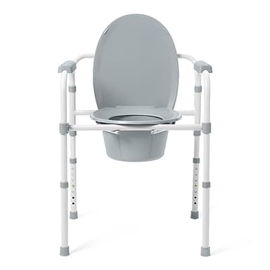 Dr. Dunley 3-in-1 Bedside Commode Chair with Elongated Seat – Steel Folding Frame, 7.5 QT Bucket, 350 lb Weight Capacity, Clip-On Toilet Seat, Bathroom Safety Aid for Seniors, Tool-Free Assembly