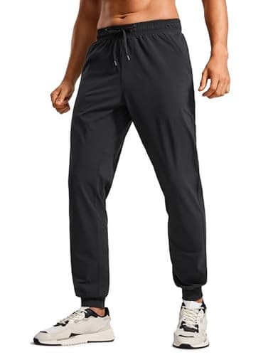 CRZ YOGA Athletic Joggers for Men 29" Lightweight Water Resistant Outdoor Workout Pants with Zip Pockets Black Large