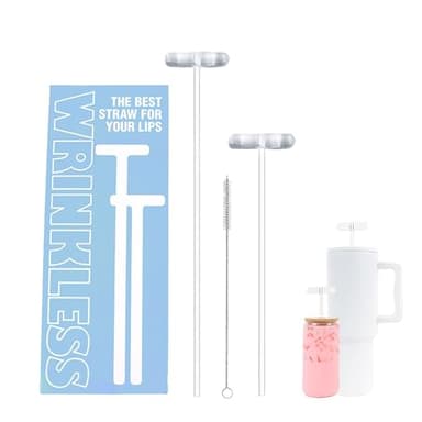 Anti Wrinkle Glass Straw Set - 1 for 40oz tumbler and 1 for 16oz cup + 1 cleaning brush