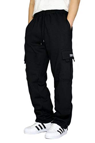 DREAM USA Men's Heavyweight Fleece Cargo Sweatpants, Black, X-Large