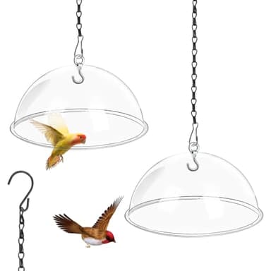 2 Set 11.8'' Bird Feeder Rain Guard, Clear Acrylic Round Squirrel Baffle Dome Hanging Hummingbird Feeder Protective Cover Weather & Predator Shield for Outdoor Garden Yard Use