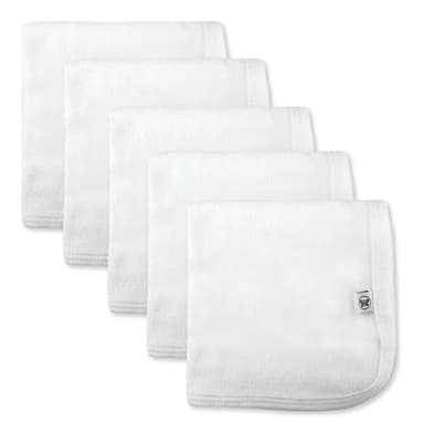 HonestBaby Unisex Baby Organic Cotton Washcloth Multi-Pack Winter Accessory Set, 5-Pack Honestly Pure White, One Size