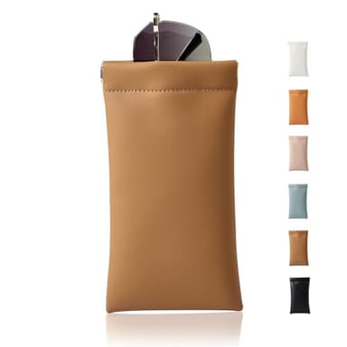 MEIBOOCH Squeeze Top Sunglass Case, New Organosilicon Soft PU Leather Eyeglass Glass Case Travel Large Sunglasses Pouch (No phrase printed, Brown)