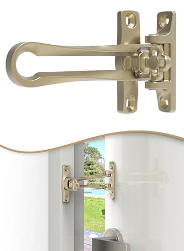 Greatim GT-SD101-GD Door Guard Swing Bar Lock, Door Latch Security Latch for Kids Safety and Home Security, Ideal for Apartment, Hotel & Commercial Outward-Opening Front Door. Zinc Alloy, Matte Gold