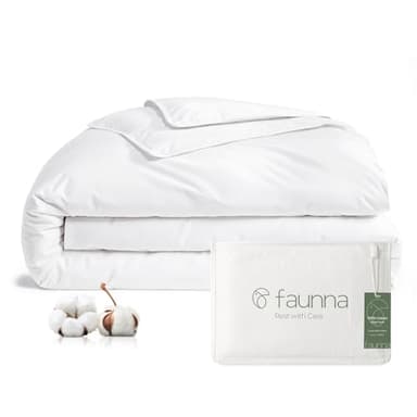 FAUNNA 100% Cotton Duvet Cover, Hypoallergenic Bed Bug Proof White Minimalist Comforter Cover Zipper, Featuring Antimicrobial Product Protection for Enhanced Freshness Breathable Duvet Protector(King)