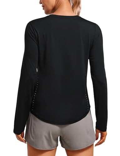 CRZ YOGA Lightweight Long Sleeve Workout Shirts for Women Gym Running Fall Tshirts High Neck Athletic Training Tops Black Medium