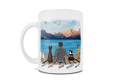 Custom Man and Dog 11 Oz Coffee Mug – Add Up to 4 Dogs, Names and Personalized Male Avatar – Choose Beautiful Background Scene and Quote – Perfect for Gifting or Collecting