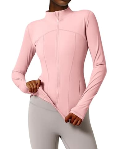 Gacaky Women's Slim Fit Workout Running Track Jackets Full Zip-up Yoga Athletic Jacket with Thumb Holes Style 2 Pink S