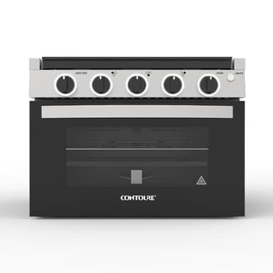 CONTOURE RV 3-Burner Drop-In Gas Range 17” – Propane-Powered RV Stove with Oven, Black with Stainless Steel Accents, LED Knobs, Easy-Clean Oven, CSA Certified, GR-17BTC