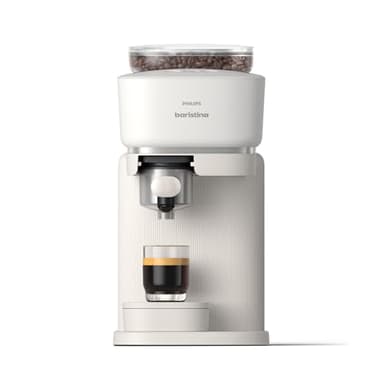 Philips Baristina Espresso Machine - Real espresso, made simple. Compact coffee machine, natural white with white portafilter, 16 bar pump pressure, automatic grinder, Cafe Crema (BAR300/00)