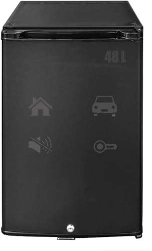 12 Volt RV Fridge With Lock and Key, 1.76 Cu. Ft Small Silent Lockable Upright Mini Refrigerator for Semi Truck, 12v/110v Cooler Quiet No Noise for Office Apartment Bedroom Marine Dorm Patio, Black