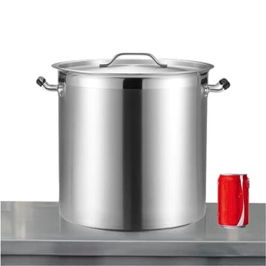 CURTA 32 Quart Large Stock Pot with Lid, NSF Listed, Induction Ready, 3-Ply Clad Base, 18/8 Stainless Steel Heavy Duty Cooking Pot, Commercial Cookware for Soup, Stew & Sauce, Riveted Silicone Handle