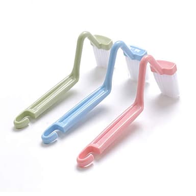 Mziart 8" V Type Plastic Curved Toilet Brush Cleaning Toilet Corner Rim (Blue, Green, Red, Pack of 2)