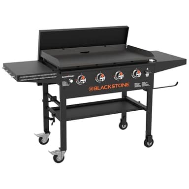 Blackstone Omnivore Outdoor Flat Top Gas Griddle w/Hard Cover, 36” - for Breakfast, BBQ & Grilling w/Steel Cooking Surface, Folding Side Shelves, Rear Grease System & Push-Button Ignition