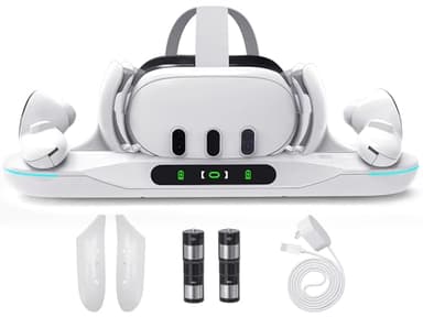 Lampelc Charging Dock for Meta Quest 3, Auto-Clamping Fast Charging Station VR Charger Stand for Headset Controllers Accessories, with 2 Rechargeable Batteries, LED Display