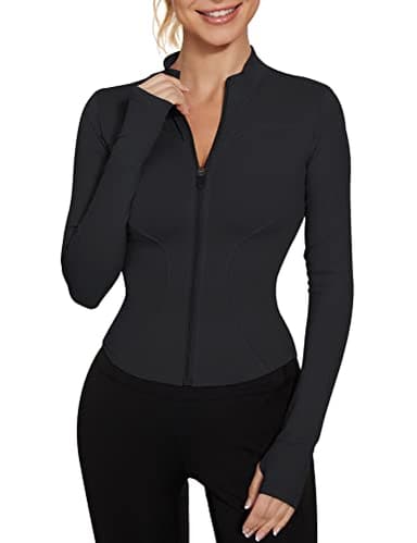 LUYAA Yoga Jacket for Women Full Zip Lightweight Running Cropped Jacket Black L