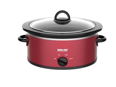Better Chef Oval Slow Cooker | 3-Quart | 3-Tempature Settings | Side Handles | Glass Lid | Enamel Stoneware Insert (Red)
