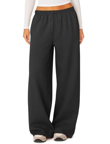 HeSaYep Women's Wide Leg Sweatpants Baggy Fleece Lined High Waisted Sweat Pants Straight Leg Casual Drawstring Pants with Pockets Black L