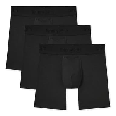 Tommy John Men's Second Skin 6" Boxer Briefs – No Ride-Up, Soft, Breathable, Quick-Dry Mesh Underwear for Daily Wear - Black - Large