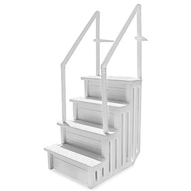 XtremepowerUS Premium Pool Ladder (4)-Step Above Ground Swimming Step to Deck Step Ladder with Rail Handle Non Slip Prevent, White