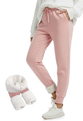 FULLSOFT Thick Fleece Lined Sweatpants for Women-Thermal Warm Athletic Joggers with Pockets Lounge Pants for Running Winter(Pink,Medium)