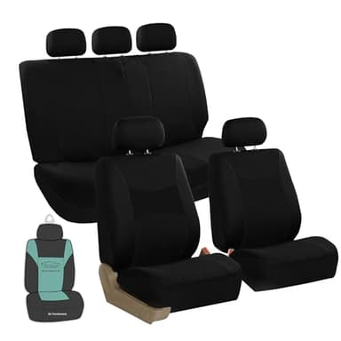 FH Group Universal Car Seat Covers Full Set for SUV Truck Sedan Vans | All-Purpose Cloth Seat Cover Set Airbag Compatible Washable Split Bench Protector Interior Upgrade - Black