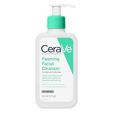 CeraVe Foaming Facial Cleanser, Daily Face Wash for Oily Skin, Hyaluronic Acid + Ceramides + Niacinamide, Fragrance Free & Paraben Free, Non-Drying Oil Control Face Wash, 8 Fluid Ounces