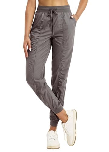 Willit Women's Workout Jogger Studio Track Athletic Pants Hiking Casual Pants with Pockets Lightweight Light Brown M