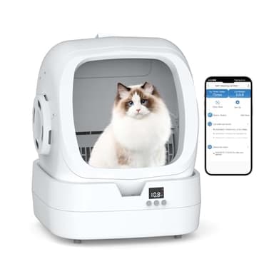 Mintakawa Automatic Cat Litter Box Self Cleaning - APP Control and Weight Monitoring - Ultra-Quiet, Suitable for Medium Cats and Kittens, Safe Anti-Pinch Litter Box (Assembly Required) - White