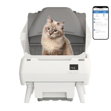 Lohhuby Automatic Cat Litter Box Self Cleaning - App Control, Open-Design, Smart Health Monitor, Suitable for Medium Cats and Kittens, Anti-Pinch Safety, Quiet Operation - White