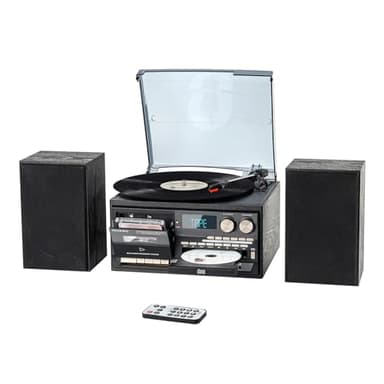 10 in 1 Vintage Record Player, 3 Speed Turntable with 2 External Speakers, Wireless Bluetooth, CD Cassette Player, USB SD MMC, AM FM Radio with Remote Control