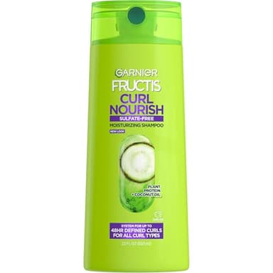 Garnier Fructis Curl Nourish Shampoo, Curly Hair Shampoo with Coconut Oil and Plant Protein, Up to 48HR Defined Curls for all Curl Types, 22 Fl Oz (Packaging May Vary)