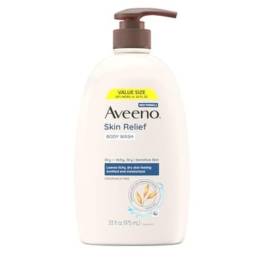 Aveeno Skin Relief Fragrance Free Body Wash, Triple Oat Formula, Gentle Daily Cleanser for Itchy Dry Sensitive Skin, Soap & Paraben Free, Soothes & Moisturizes, 33 fl oz