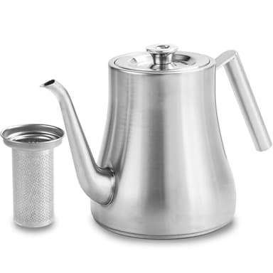 GURUDAR 68OZ/2000ML Stainless Steel Teapot with Removable Infuser, Stovetop Safe Tea Maker Water Kettle for Loose Leaf & Tea Bags, Silver