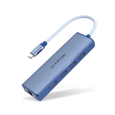 LENTION USB C Hub with Ethernet Port, 1000M Gigabit, 4K HDMI Display, 3 USB-A USB 3.0 Ports for MacBook Pro/Air, Dell, Lenovo, HP Laptop and More, Stable Driver Certified(C25, Blue)