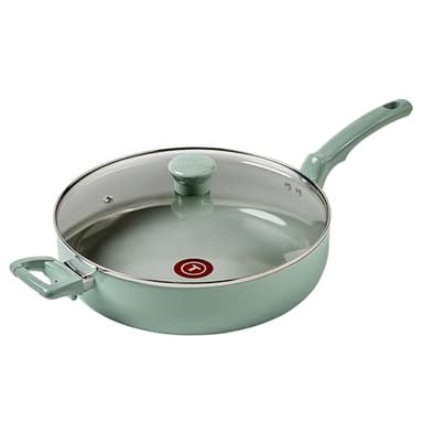 T-fal Refresh Ceramic Nonstick Frying Pan with Lid, 5 Qt, Oven Safe to 350°F Cookware, Skillet Pots and Pans, Mint Green