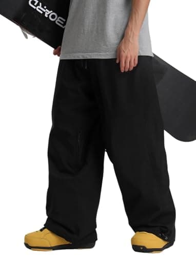 GSOU SNOW Men Women Snow Pants Baggy Snowboard Pant Ski Loose Waterproof Windproof Warm for Winter Black
