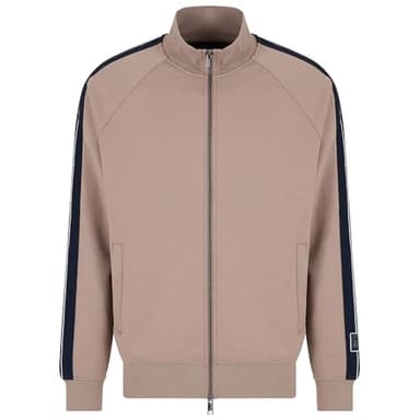 Armani Exchange Men's AX Line Logo Stretch Bonded Cotton Zip Up Sweatshirt, Driftwood
