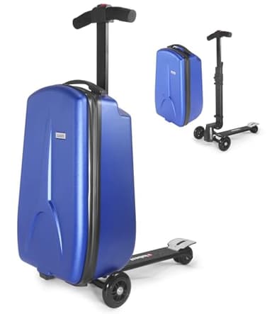 iubest Scooter Luggage Carry On Scooter Suitcase for Kids Age 4-15, Detachable & Foldable 4 in 1 Kids Suitcase, Multifunctional Ride On Travel Trolley Scooter Combo-Blue