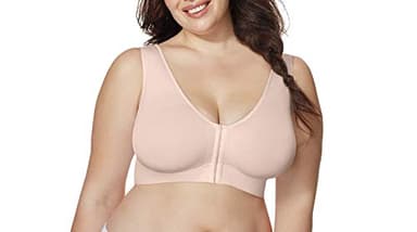 JUST MY SIZE Womens Pure Comfort Front Close Wirefree Mj1274 Bra, Sandshell, 5X US