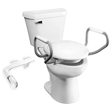 Bemis Assurance 3" Raised Toilet Seat with Handles and Bidet Attachment, Secure Hinges, Clean Shield Guard, Round, White