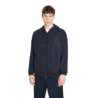 Armani Exchange Men's Cotton Fleece Tonal Eagle Logo Full Zip Hoodie Sweatshirt, Navy, XXL