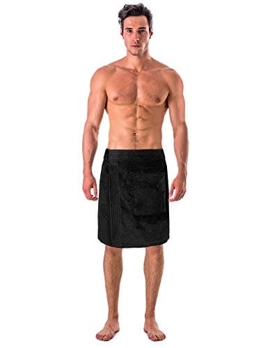 Turkish Cotton Terry Velour Adjustable Body Wrap Towel for Men (Black, One Size)