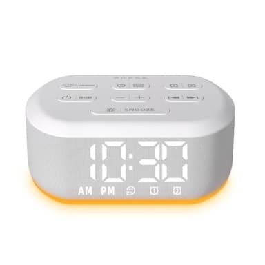 Small Digital Alarm Clock for Bedrooms Sound Machine with 30 Soothing Sound Plug in Desk Clock with Night Light Noise Machine Battery Backup 15 Wake up Sound Clock for Teen Kid Heavy Sleeper Snooze