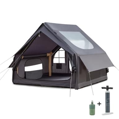 Inflatable Camping Tent for 4-6 Person, with Electric Air Pump, 4 Season Waterproof Windproof, Clear Skylight & 420D Oxford Waterproof, Air Tent with Mesh Windows/Doors