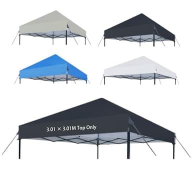 Joramoy 10×10 Canopy Replacement Top Only, Waterproof Pop Up Canopy Tent Top Cover with Ropes, Instant Canopy Top Sunshade Sliver Coated for Outdoor Garden Patio Camping (Black)